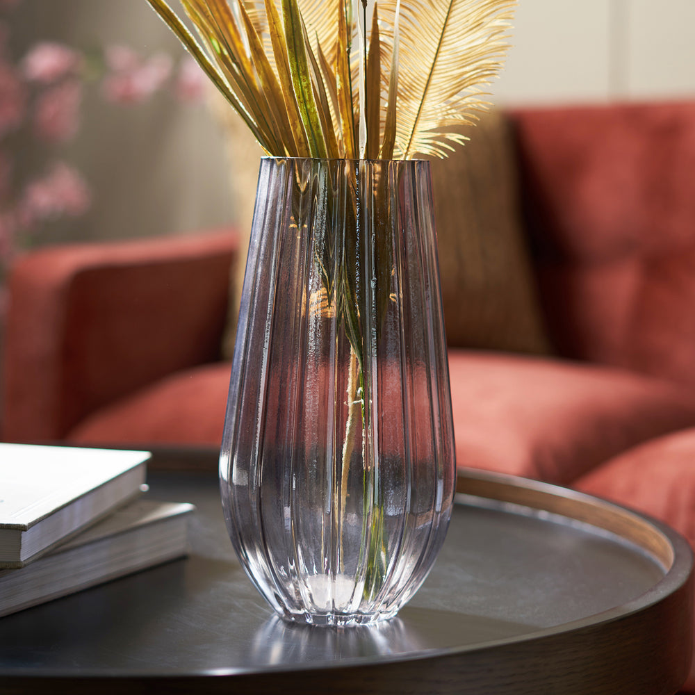 Grey Glass Linear Stripes Flower Vase - Medium