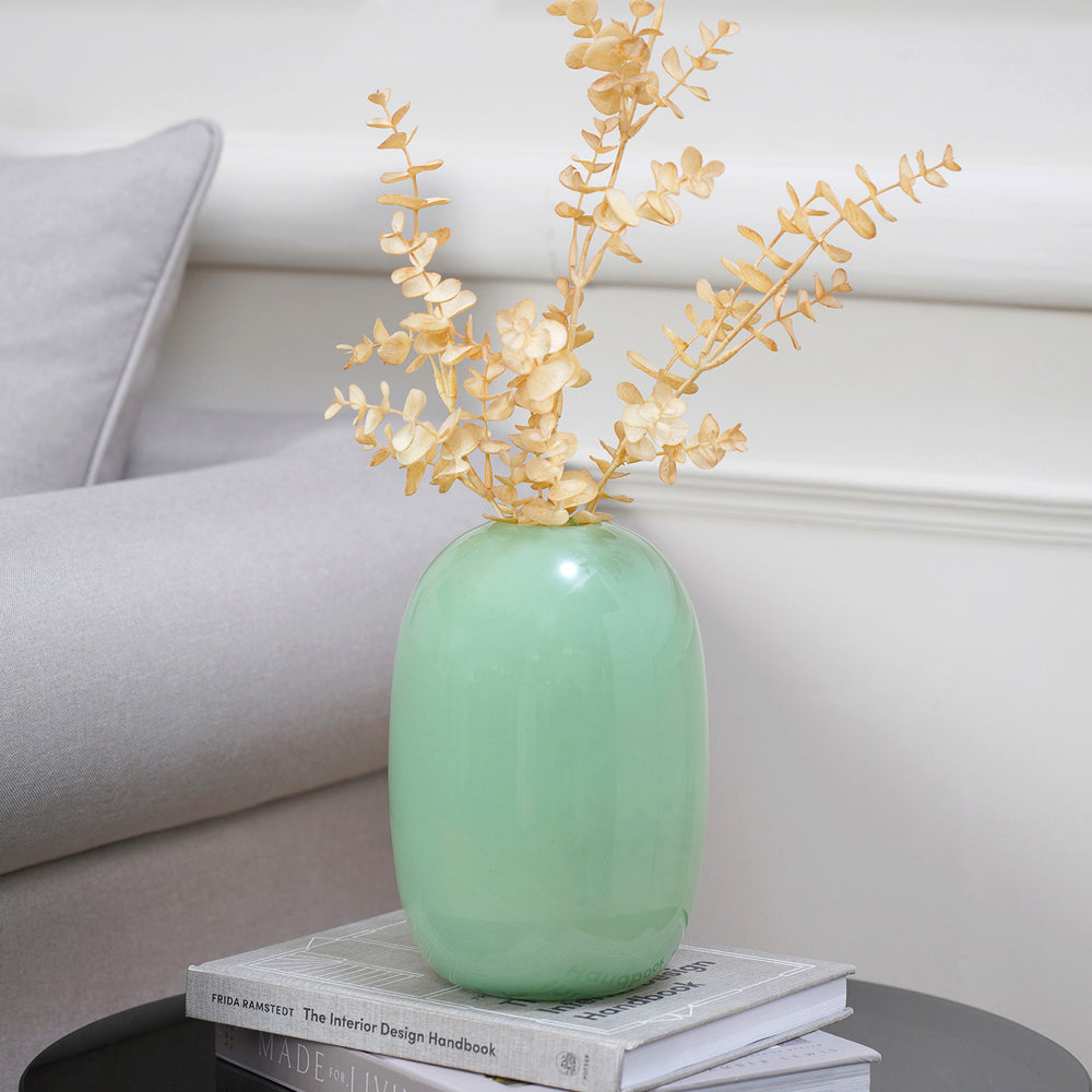 Ivy Green Blown Flower Vase Round