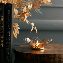 Grey Mother of Pearl Lotus Tealight Holder Medium