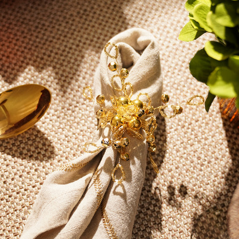 Set of 4 Gold Handmade Bead Napkin Rings