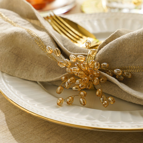 Set of 4 Gold Handmade Bead Napkin Rings