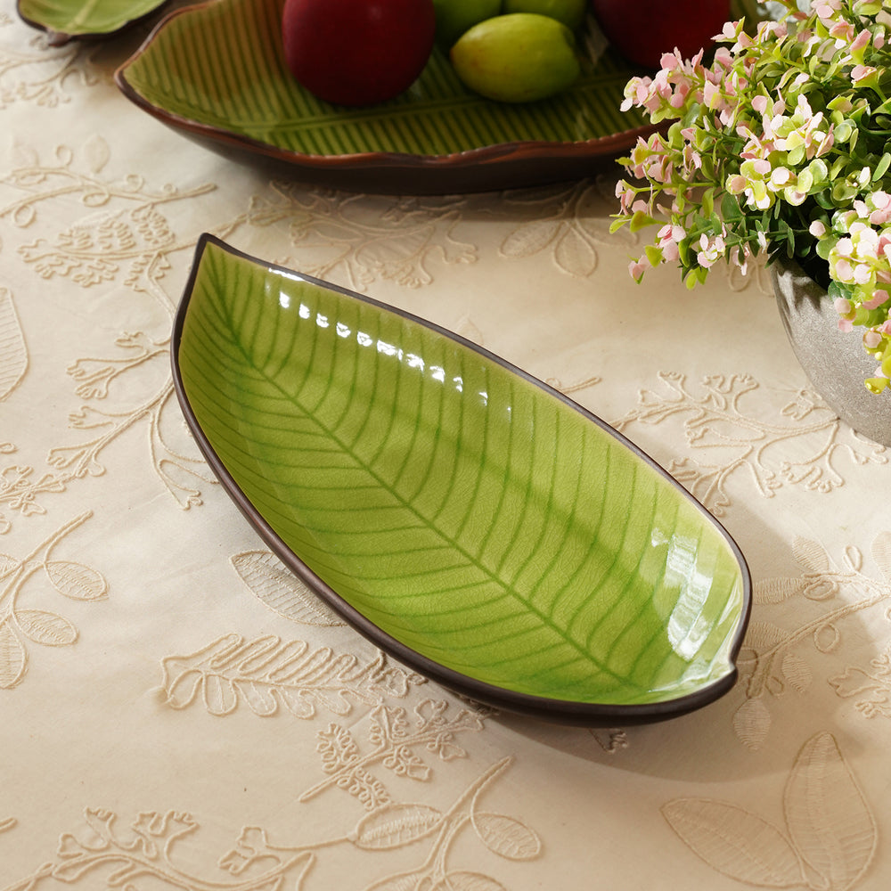 Dark Green Ceramic Leaf Platter