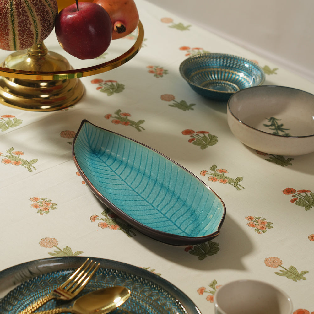 Dark Blue Ceramic Leaf Platter