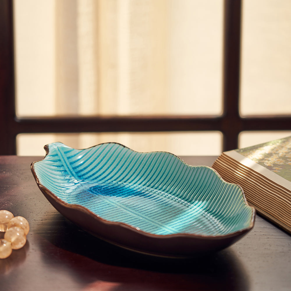 Light Blue Ceramic Leaf Platter