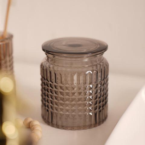 Brown Diamond Texture Glass Cotton Jar with Lid