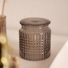 Brown Diamond Texture Glass Cotton Jar with Lid