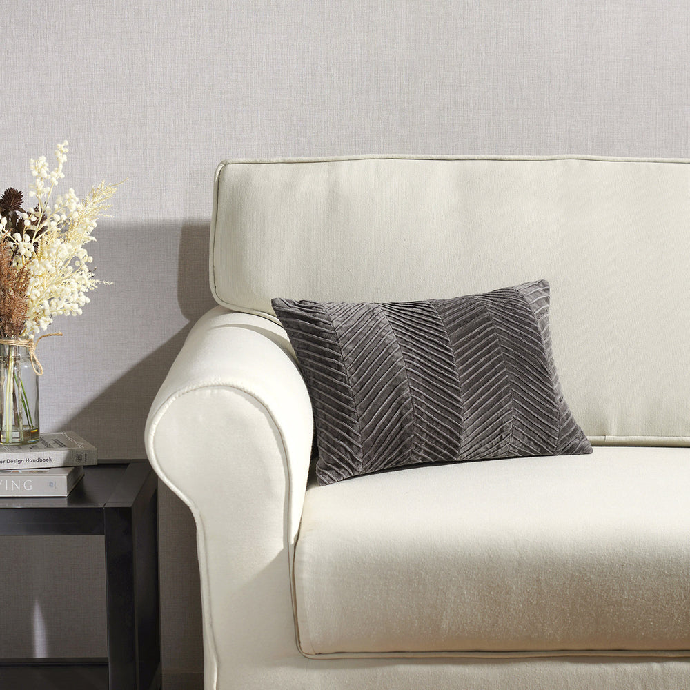 Grey Textured Velvet Rectangle Cushion Cover