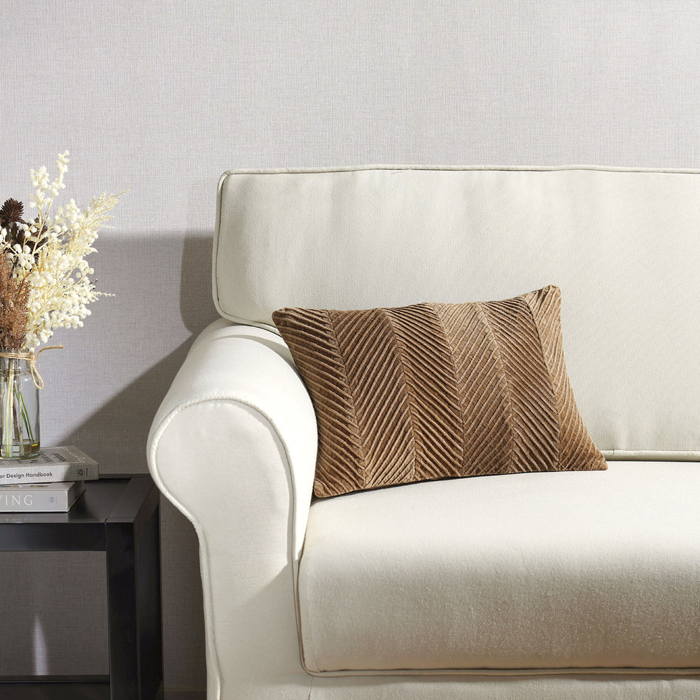 Brown Geometric Velvet Rectangle Cushion Cover
