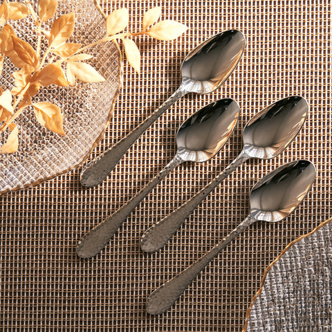 Set of 4 Silver Hammered Dinner Spoons