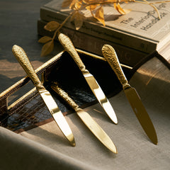 Set Of 4 Gold Hammered Dinner Knives