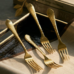 Set of 4 Gold Hammered Dinner Forks