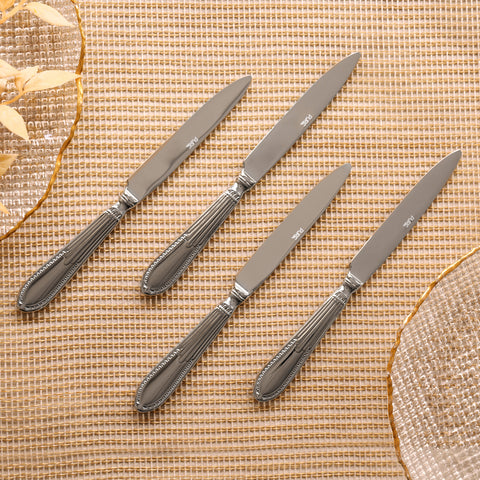 Set Of 4 Silver Steel Dinner Knives With Embossing