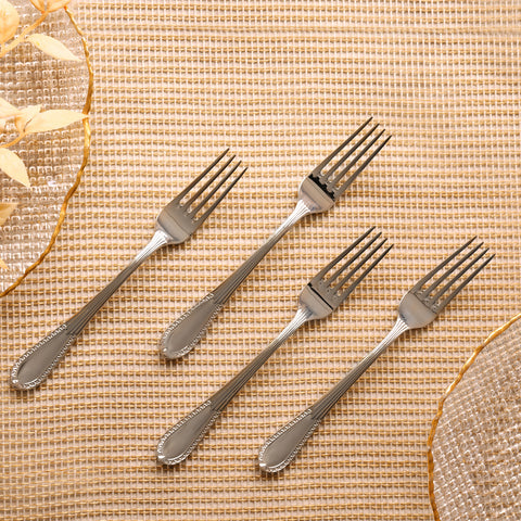Set Of 4 Silver Steel Dinner Forks With Embossing