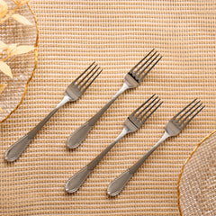 Set Of 4 Silver Steel Dinner Forks With Embossing