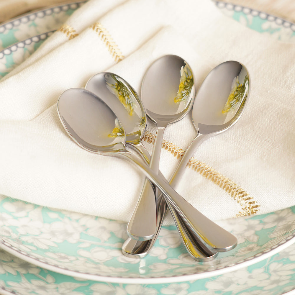 Set of 4 Silver Stainless Steel Tea Spoons