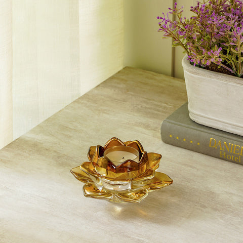Set of 4 Citrine Amber Lotus T-Light Holder