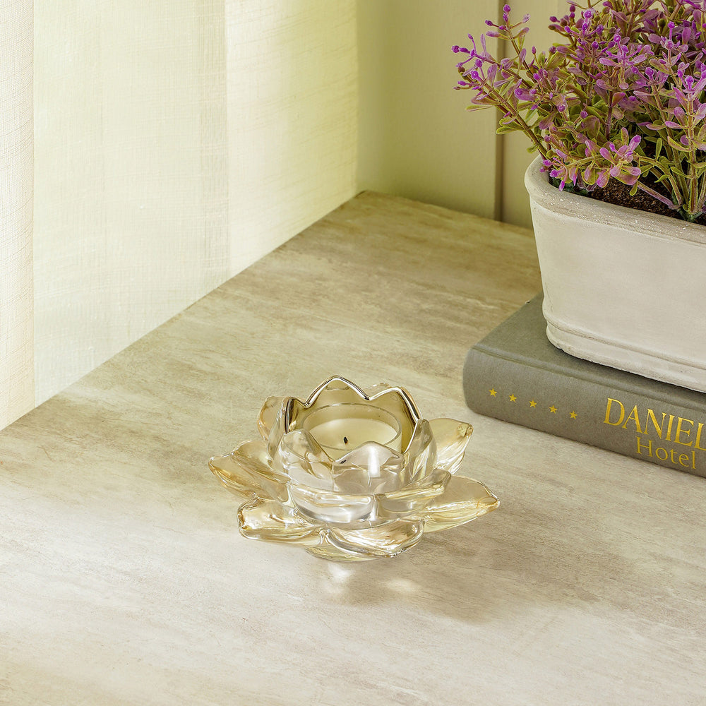 Set of 4 Citrine Gold Lotus T-Light Holder