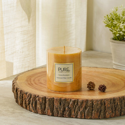Set Of 2 Medium Mustard Lemon Eucalyptus Pillar Candle