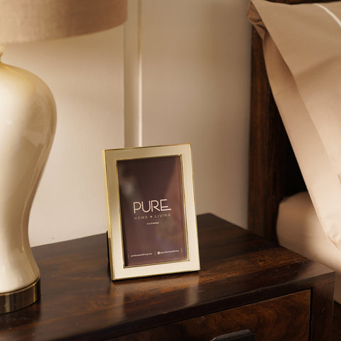 Beige and Gold Enamel Metal Photo Frame - Small