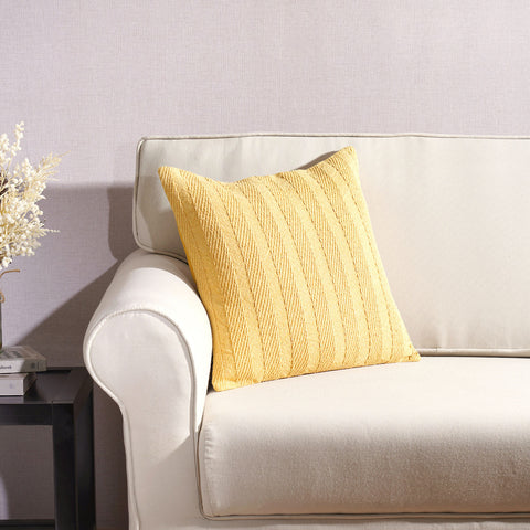Yellow Self Design Single Square Cotton Cushion Cover