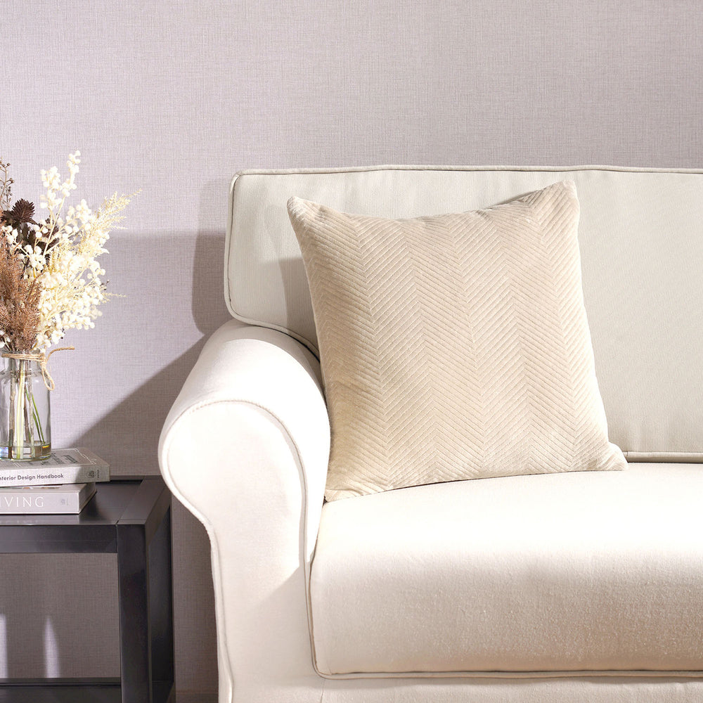 Beige Velvet Quilted Square Cushion Cover