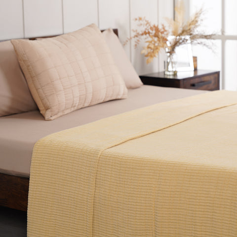 Yellow Woven Metalasse Jacquard Double Bed Quilt