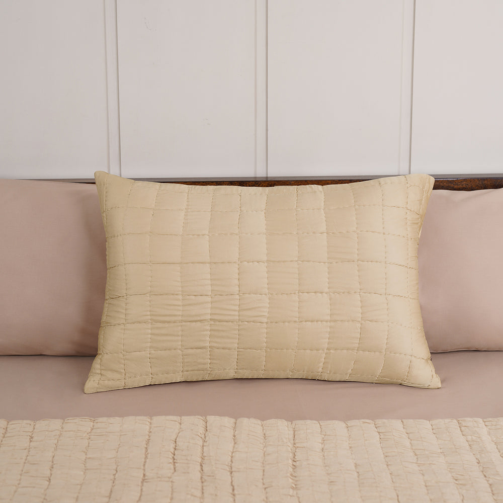 Beige Hand Stitched Vegan Silk Sham