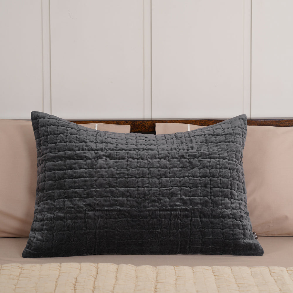 Charcoal Hand Stitched Superfine Velvet Sham