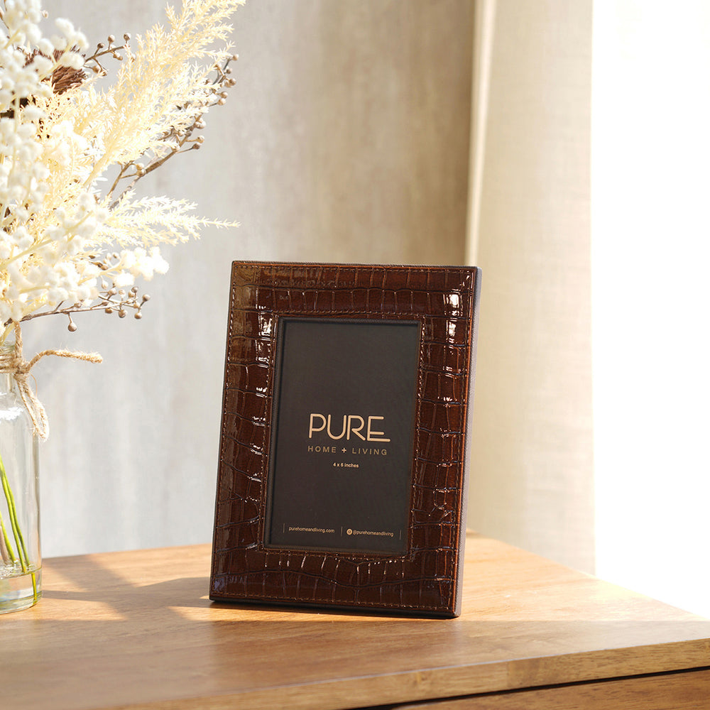 Brown Textured Faux Leather Photo Frame - Small