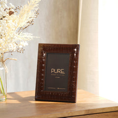Brown Textured Faux Leather Photo Frame - Small
