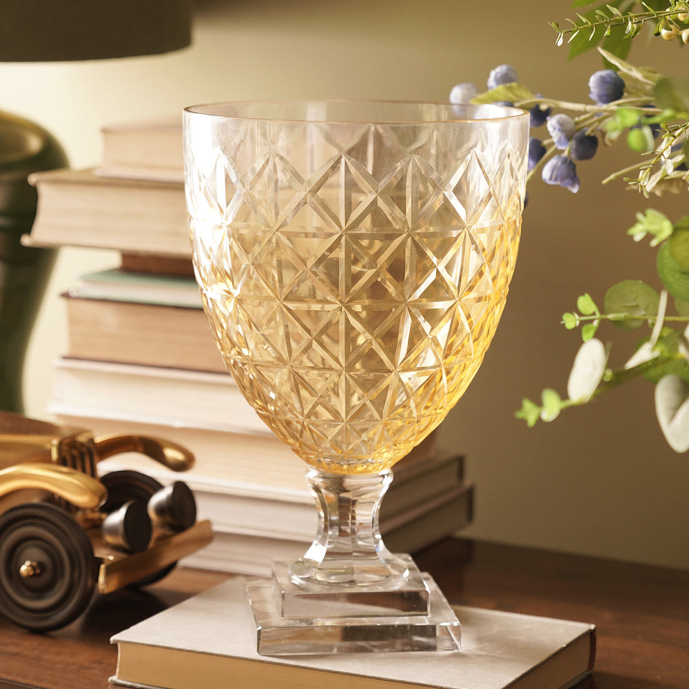 Gold Ombre Cut Glass Hurricane
