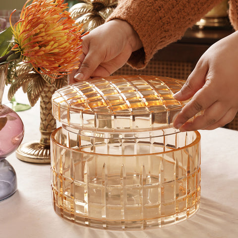 Gold Ombre Cut Glass Box with Cover - Large