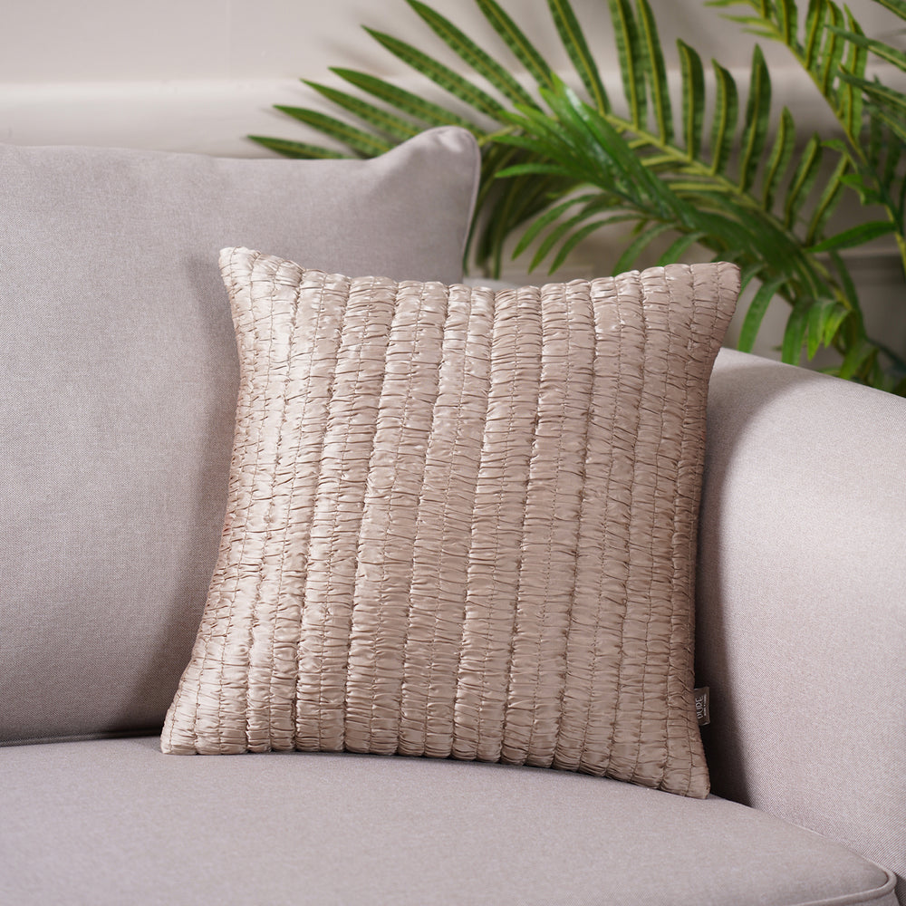 Dyed And Ruched Beige Cushion Cover