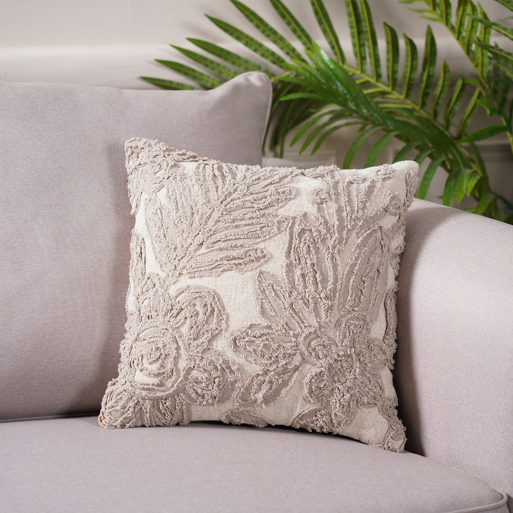 Ribbon Embroidered Beige Cushion Cover