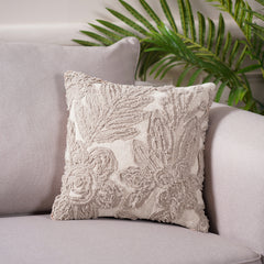 Ribbon Embroidered Beige Cushion Cover