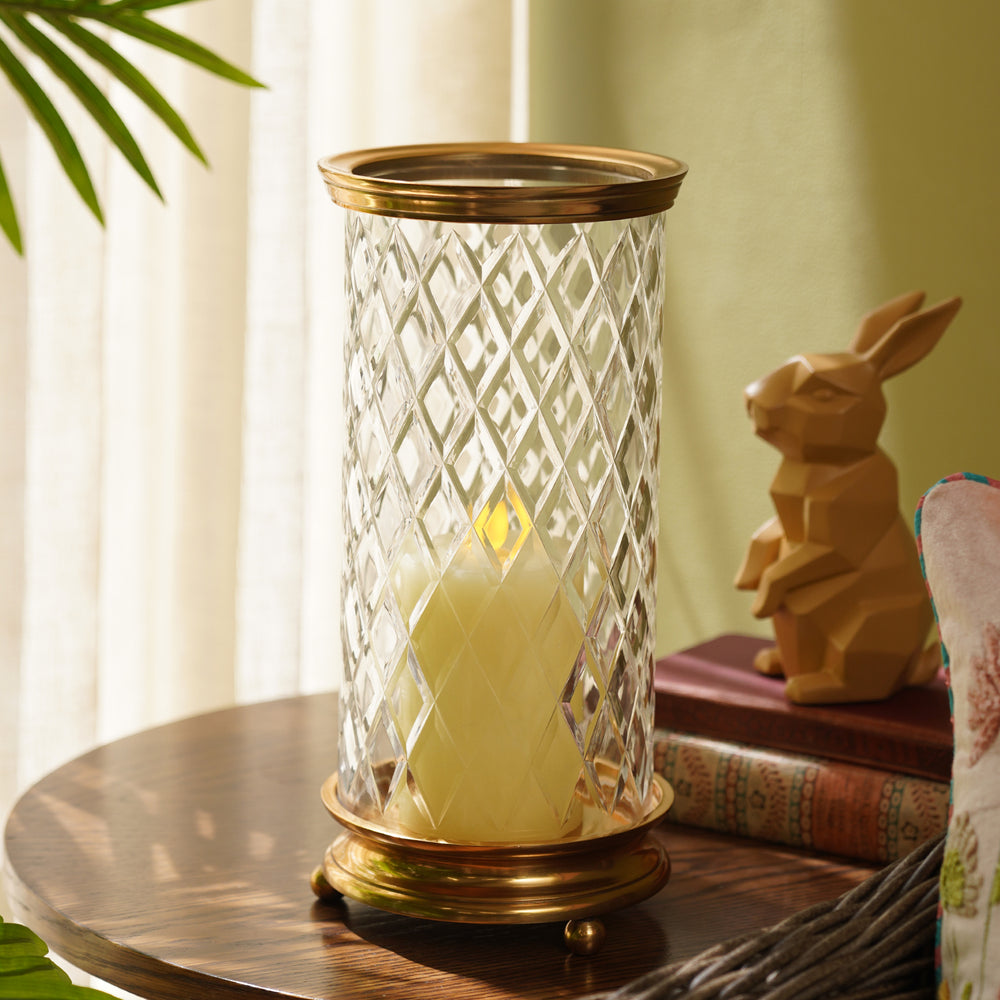 Gold Cylindrical Glass Candle Holder