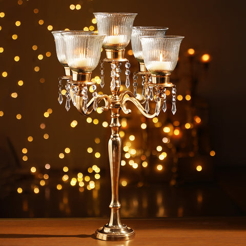 Gold Glass 5-Light Candle Stand