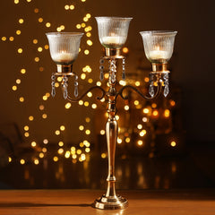 Gold Glass 3-Light Candle Stand
