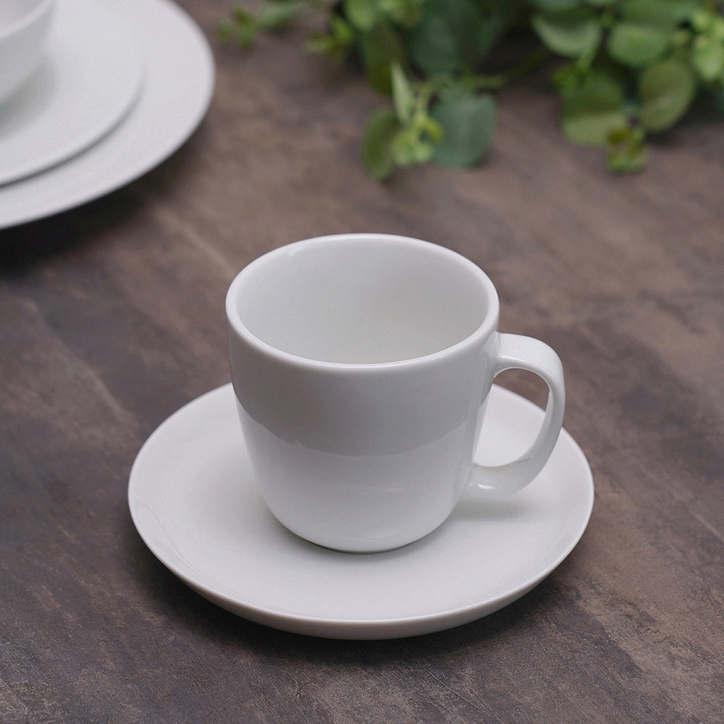thumbnail interactive-video image 1 of Chef-hub 9oz Ceramic Cup & Saucer Set – 12 Piece White Commercial Quality (6 Cups, 6 Saucers) 1 of 14