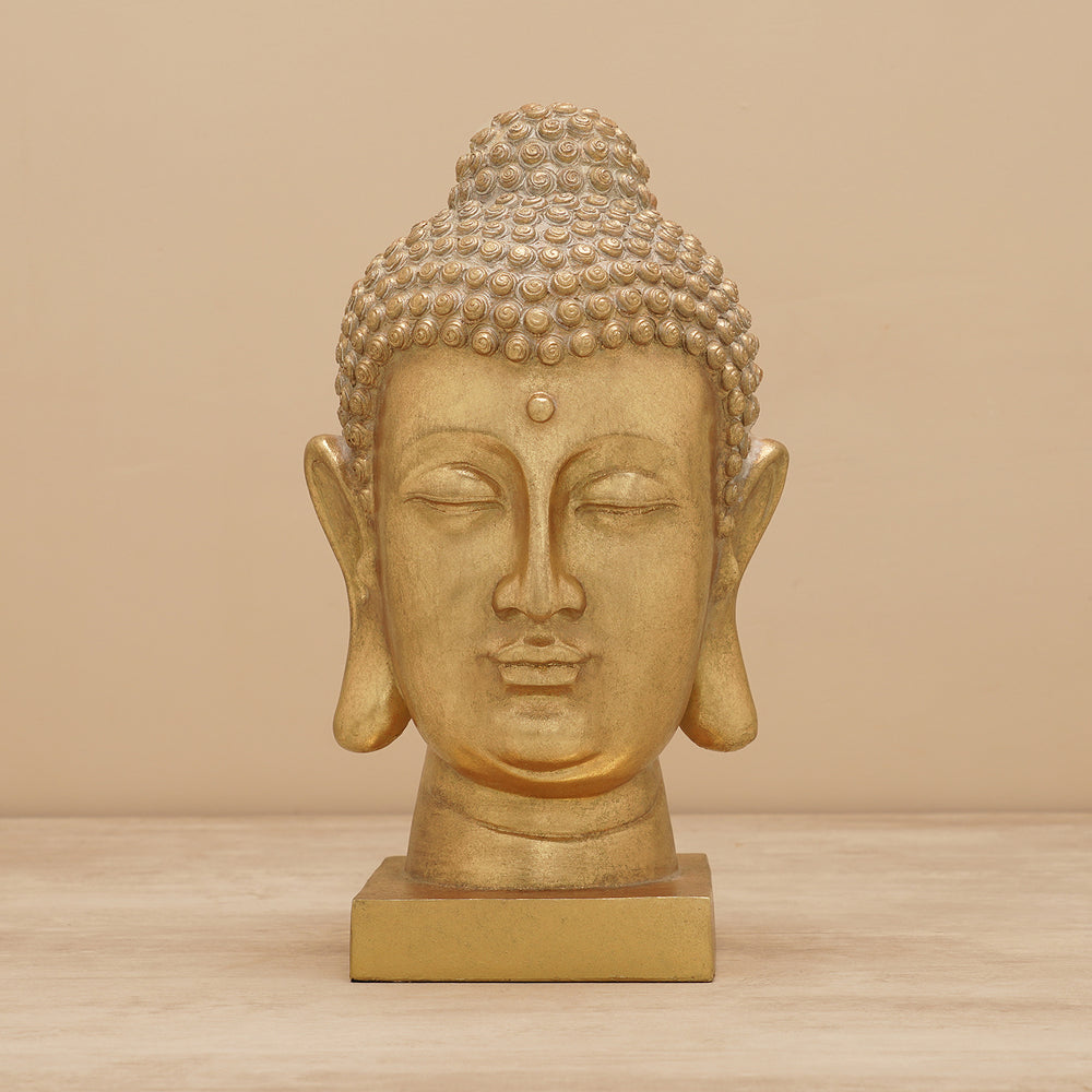 Gold Polyresin Buddha Head with Square Base Large