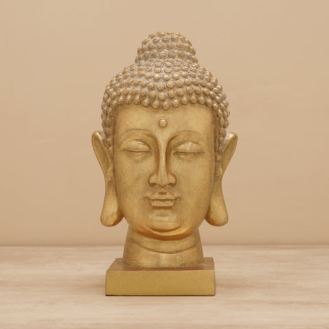 Gold Polyresin Buddha Head with Square Base Large