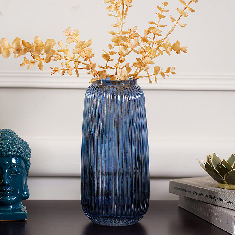 Sapphire Blue Small Ribbed Vase