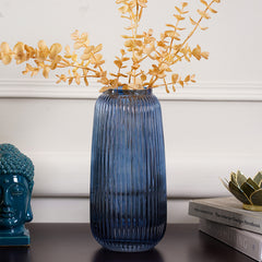 Sapphire Blue Small Ribbed Vase