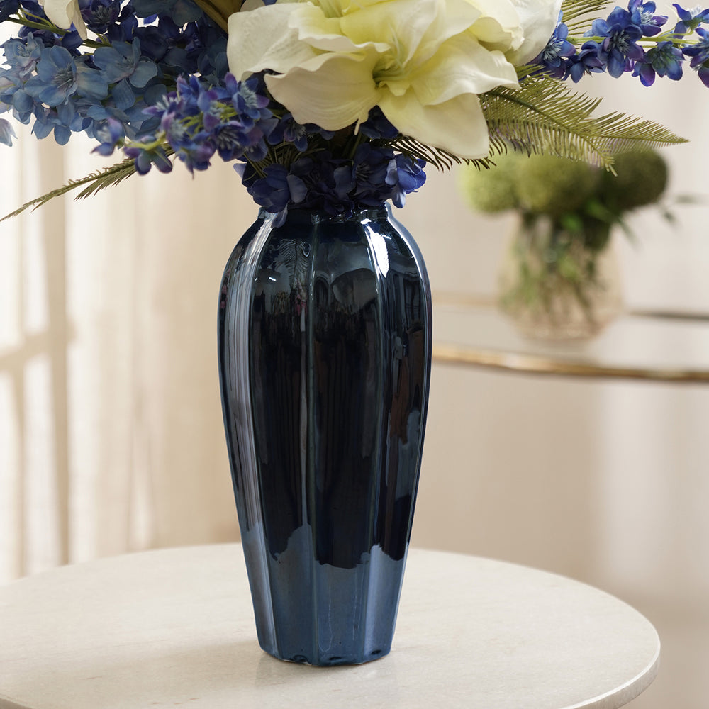 Dark Blue Glazed Ceramic Vase - Large