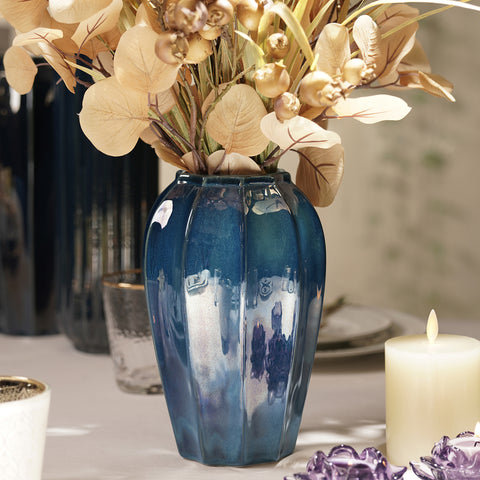 Dark Blue Glazed Ceramic Vase - Small