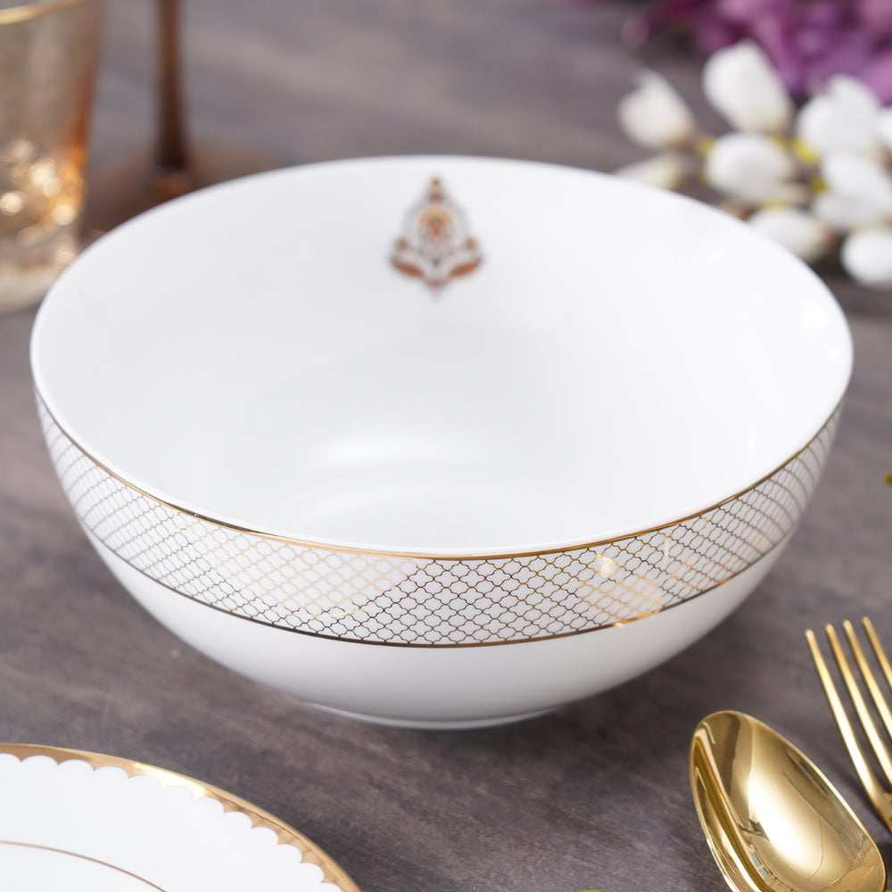 White and Gold Interlaced Design Serving Bowl