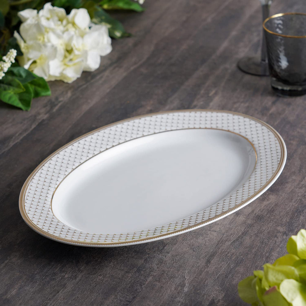White Interlaced Design Rice Platter