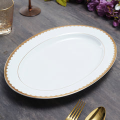 Classic White Rice Platter with Gold Scallop Design