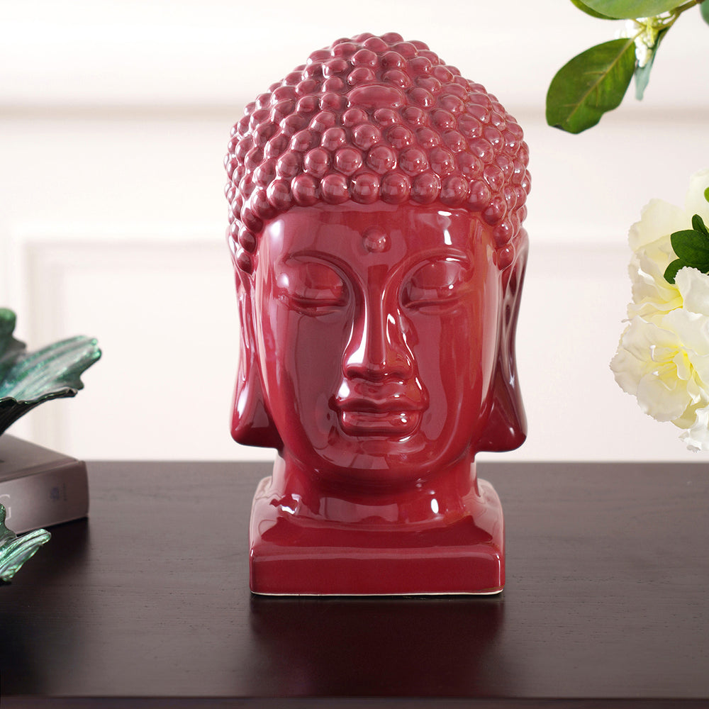 Ruby Red Exquisite Buddha Head On Stand-L