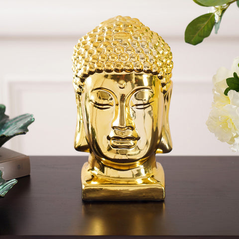 Metallic Gold Exquisite Buddha Head on Stand-Large